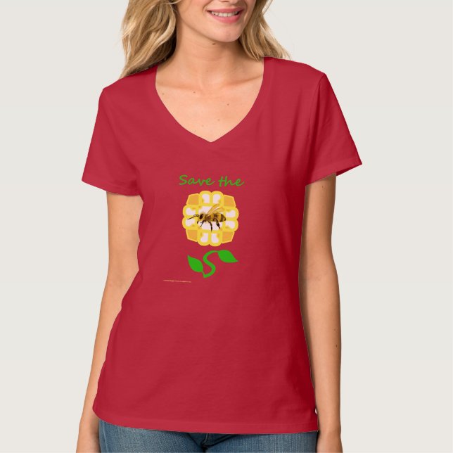 Camiseta Ahorre el diseño floral de las abejas (el texto (Anverso)