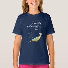 Camiseta Ahorre el Narwhals. Acuarela, arte de la