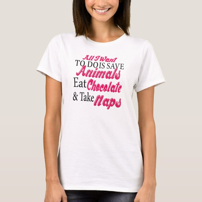 Camiseta Ahorre los animales comen siestas de la toma del (Anverso)