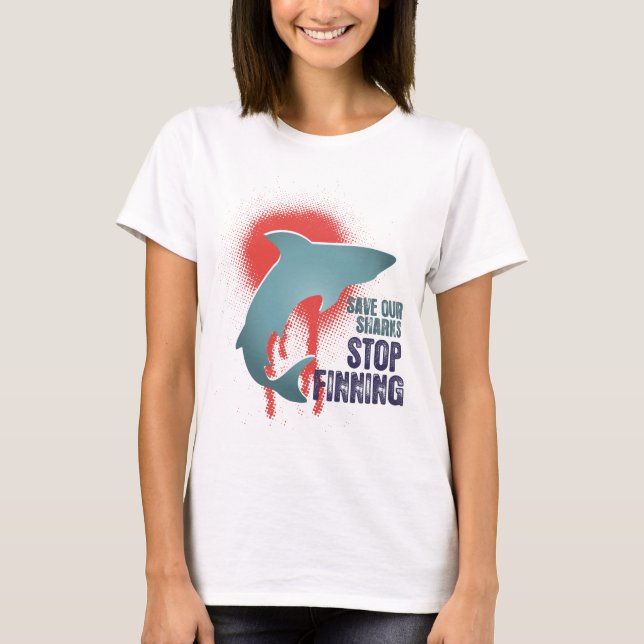 Camiseta Ahorre nuestra parada Finning de los tiburones (Anverso)