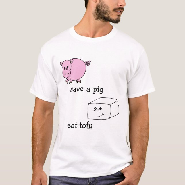 Camiseta ahorre un cerdo comen el queso de soja (Anverso)