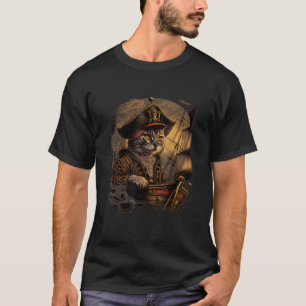 Camiseta ¡Ahoy, Matey! Diseño de gato pirata con barco y ju