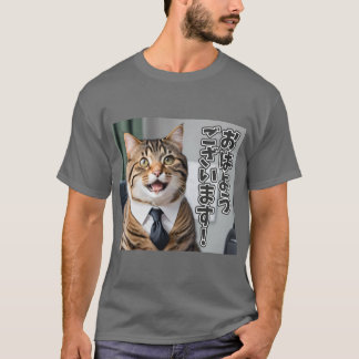CAMISETA AI生成ネコ02「おはようございます」