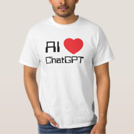 Camiseta AI ama Chat GPT corazón rojo texto negro divertido