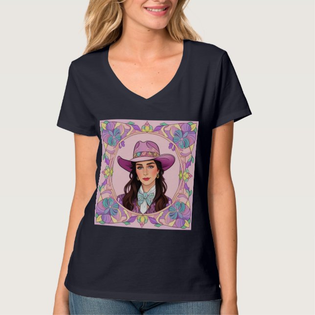 Camiseta AI Art Bachelorette Cowgirl Gorra T-Shirt (Anverso)
