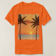 AI Art Morning Sunrise Beach Palm Trees T-Shirt