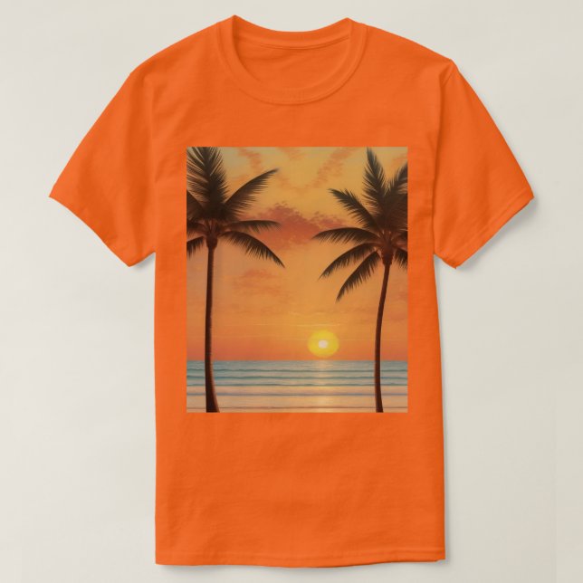Camiseta AI Art Morning Sunrise Beach Palm Trees T-Shirt (Diseño del anverso)