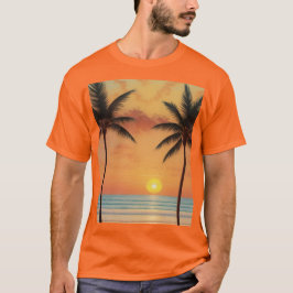 Camiseta AI Art Morning Sunrise Beach Palm Trees T-Shirt