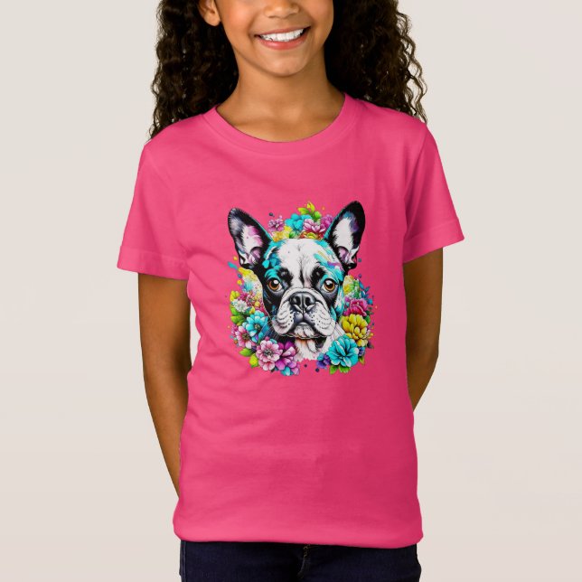 Camiseta Ai Boston Terrier rodeado de Flores (Anverso)