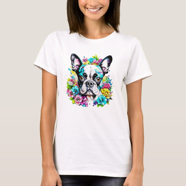 Camiseta Ai Boston Terrier rodeado de Flores (Anverso)