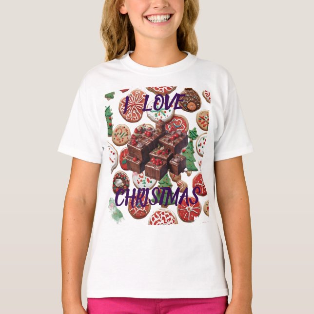 Camiseta AI I Love Navidades Cookies & Fudge Chicas Camiset (Anverso)