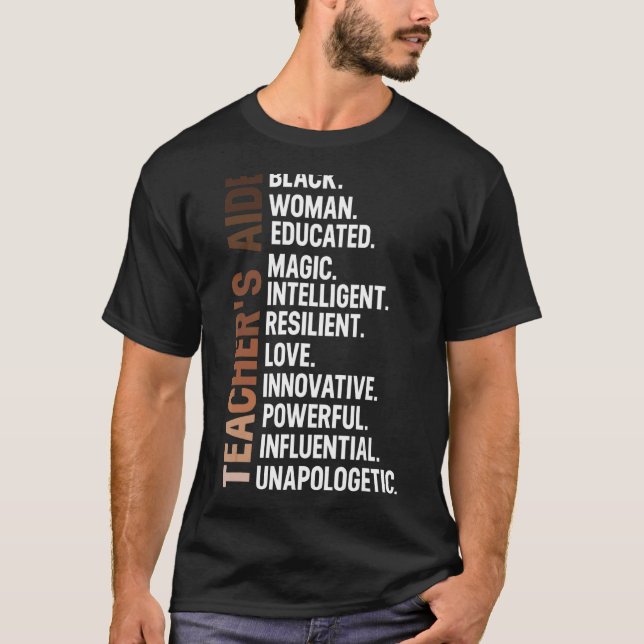 Camiseta Aide de profesora Black Smart sobre mujer afrodesc (Anverso)