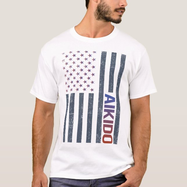 Camiseta Aikido de Bandera Americana (Anverso)