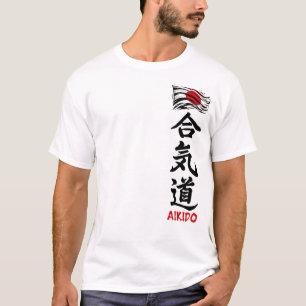 Camiseta Aikido Kanji con bandera japonesa