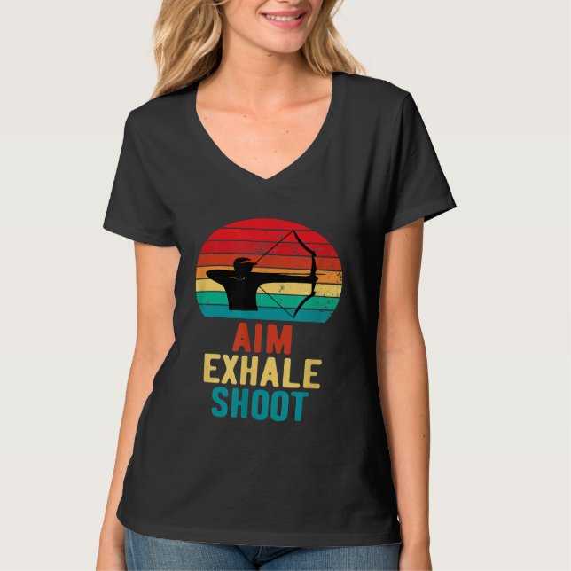 Camiseta Aim Exhale Shoot Bow Hunter Hombres Cazadores Wo (Anverso)