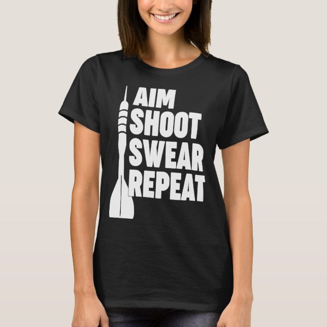 Camiseta AIM SHOOT SWEAR REPEAT dardos (Anverso)