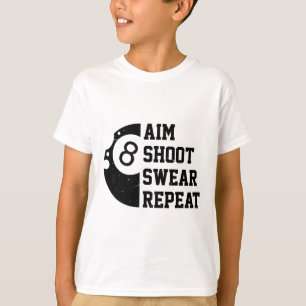Camiseta Aim Shoot Swear Repeat Pool Billiard Snooker Chalk