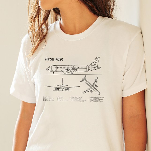Camiseta Airbus A320 - Planes de dibujo del plano aéreo BD (Airbus A320 - Airplane Blueprint Drawing Plans BD. Women Basic White T-Shirt)