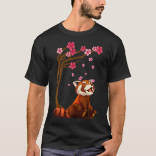 Camiseta Aire de Oso de Panda Rojo Cubierto y Árbol de Flor