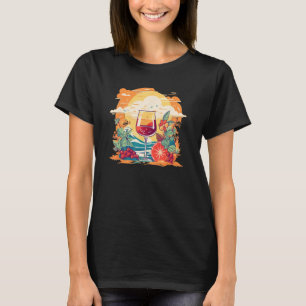 Camiseta Aire marino agradable con un vaso de vino y frutas