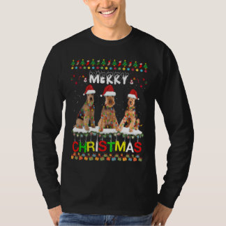 Camiseta Airedale Terrier Christmas Tree Light Pajama Xmas