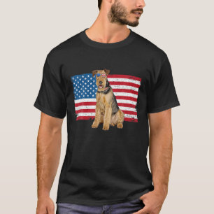 Camiseta Airedale Terrier Dad Mom American Flag Lover O
