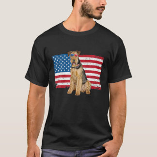 Camiseta Airedale Terrier Dad Mom American Flag Lover O