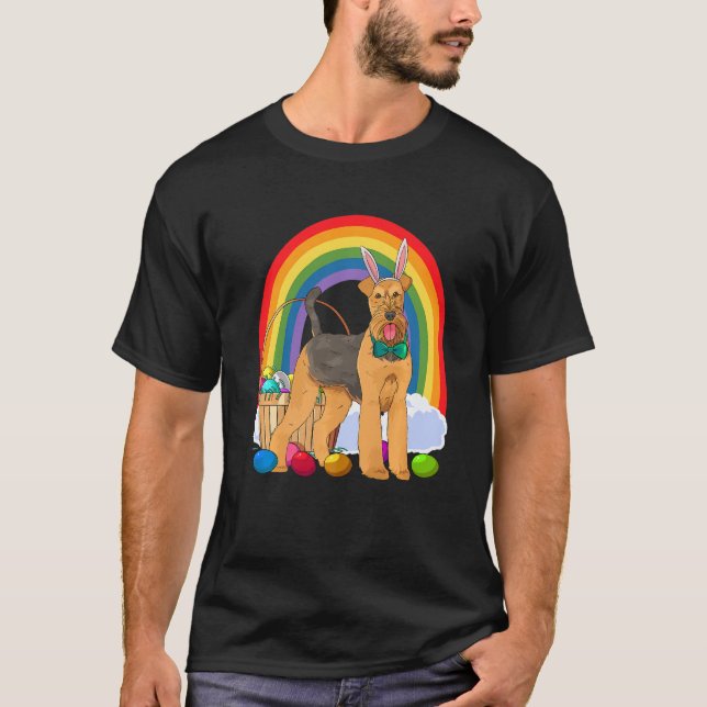 Camiseta Airedale Terrier Easter Eggs Bunny Dog (Anverso)