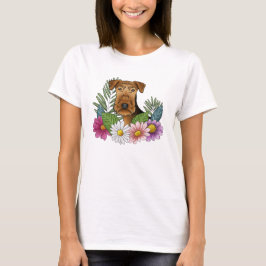Camiseta Airedale Terrier Head con flores silvestres colori