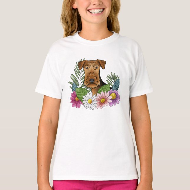 Camiseta Airedale Terrier Head Y Flores De Naturaleza Flora (Anverso)