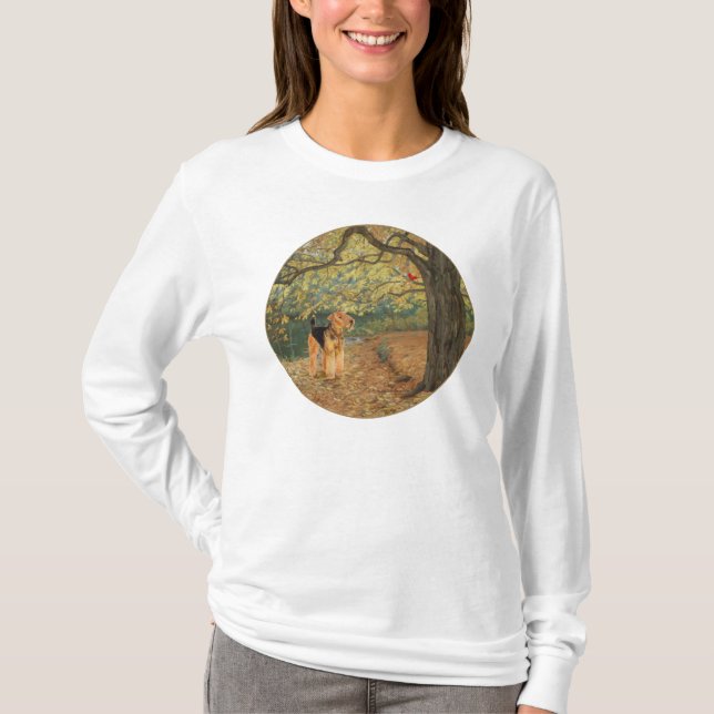 Camiseta Airedale Terrier Observando Aves (Anverso)