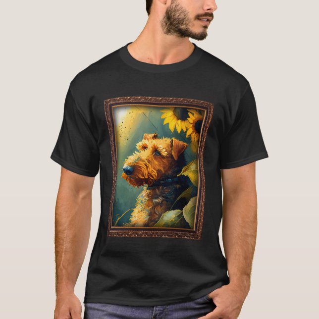 Camiseta Airedale Terrier Painting Sunflower Flower Mom Wom (Anverso)