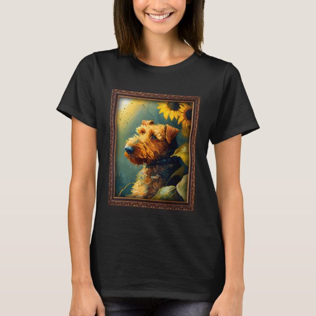 Camiseta Airedale Terrier Painting Sunflower Flower Mom Wom (Anverso)
