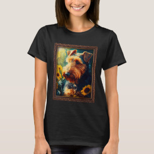 Camiseta Airedale Terrier Pintando Flor De Girasol Mamá Muj