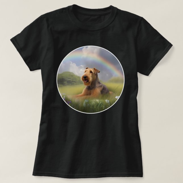 Camiseta Airedale Terrier Rainbow Bridge Cuppy Perro (Diseño del anverso)