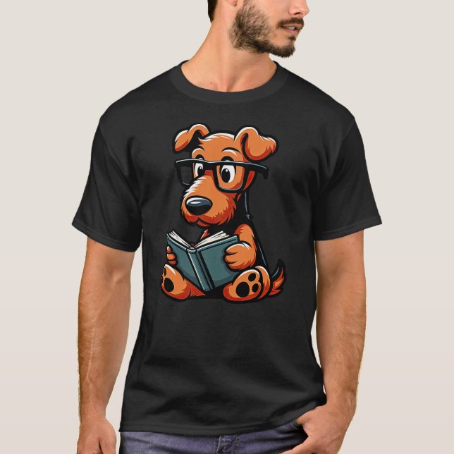 Camiseta Airedale Terrier Reading Funny Dog Book Lover (Anverso)