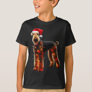 Camiseta Airedale Terrier Santa Hat Navidades alumbran perr