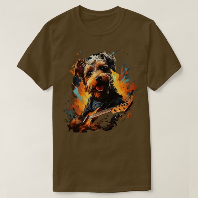 Camiseta Airedale Terrier Tocando Guitarra (Diseño del anverso)