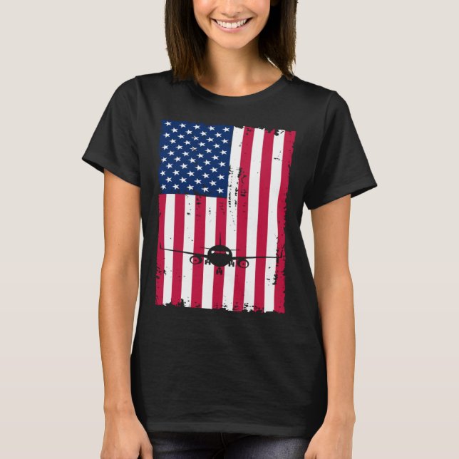 Camiseta Airplane American Flag Pilot Jet Aviation (Anverso)