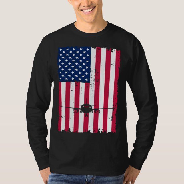 Camiseta Airplane American Flag Pilot Jet Aviation (Anverso)