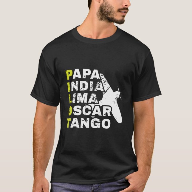 Camiseta Airplane Pilot Phonetic Alphabet Papa India Lima O (Anverso)