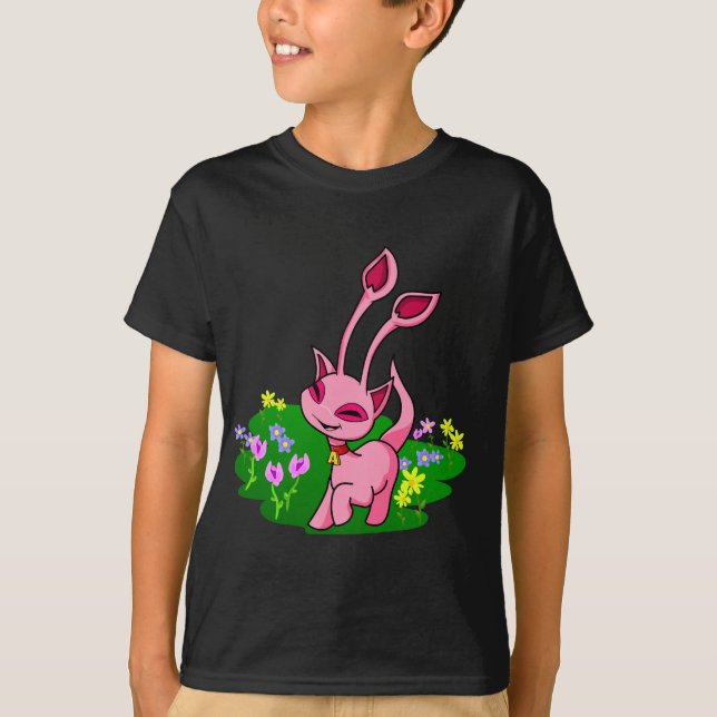 Camiseta Aisha rosado Prancing a través de las flores (Anverso)