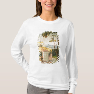 Camiseta Ajardine con el castillo en una fosa y dos cisnes