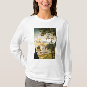 Camiseta Ajardine con el castillo en una fosa y dos cisnes