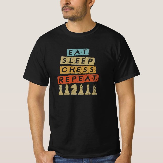 Camiseta Ajedrez - Comer Sleep Chess Repetir (Anverso)