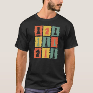 Camiseta ajedrez gráfico retro de piezas de ajedrez