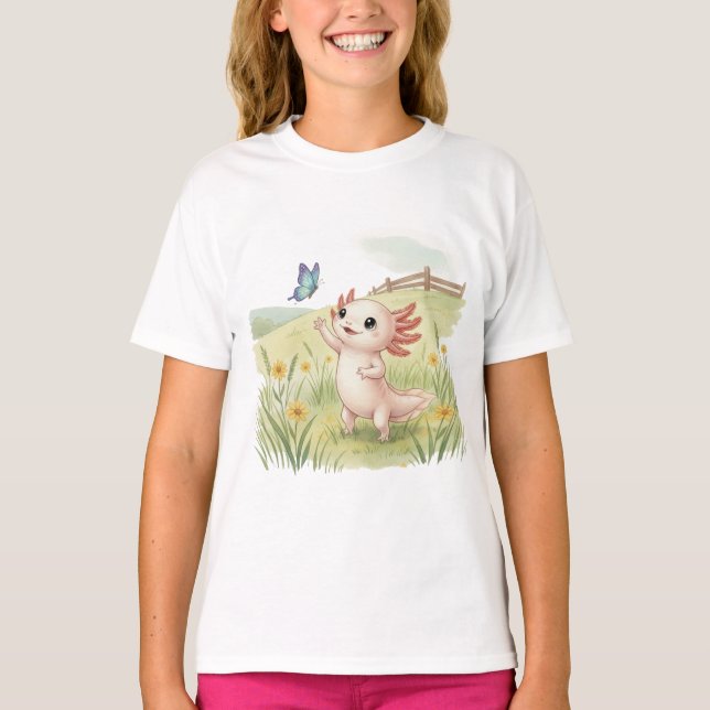 Camiseta Ajolote Bebé Atrapando una Mariposa (Anverso)