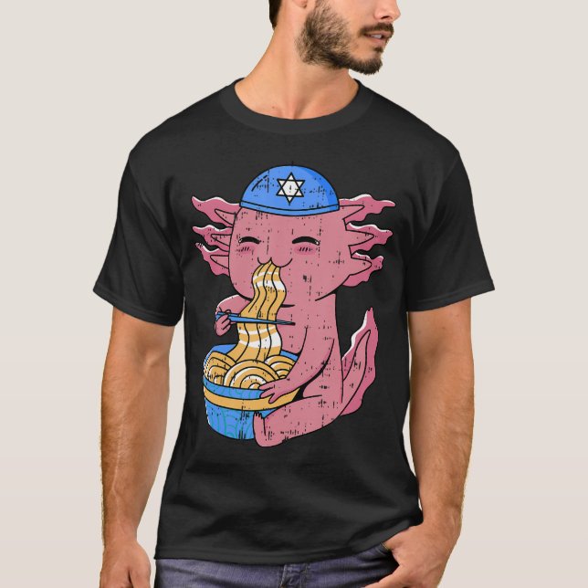 Camiseta Ajolote comiendo ramen Hanukkah Estrella de David  (Anverso)