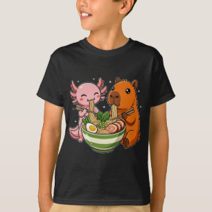 Camiseta Ajolote divertido y carpincho comiendo ramen lindo