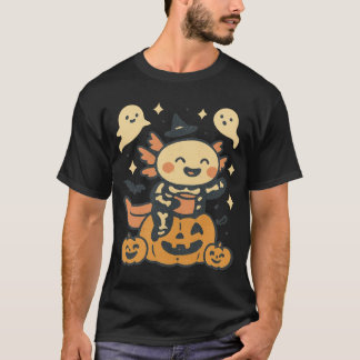Camiseta Ajolote Esqueleto de Halloween Niños Kawaii Lindo